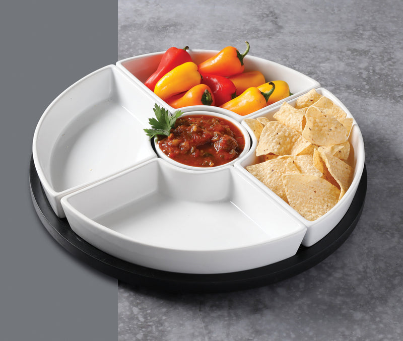 Gibson Elite Gracious Dining 5pc Tidbit Dishes w/ Rotatable MDF Wood Base - White - Stoneware - Gift Box