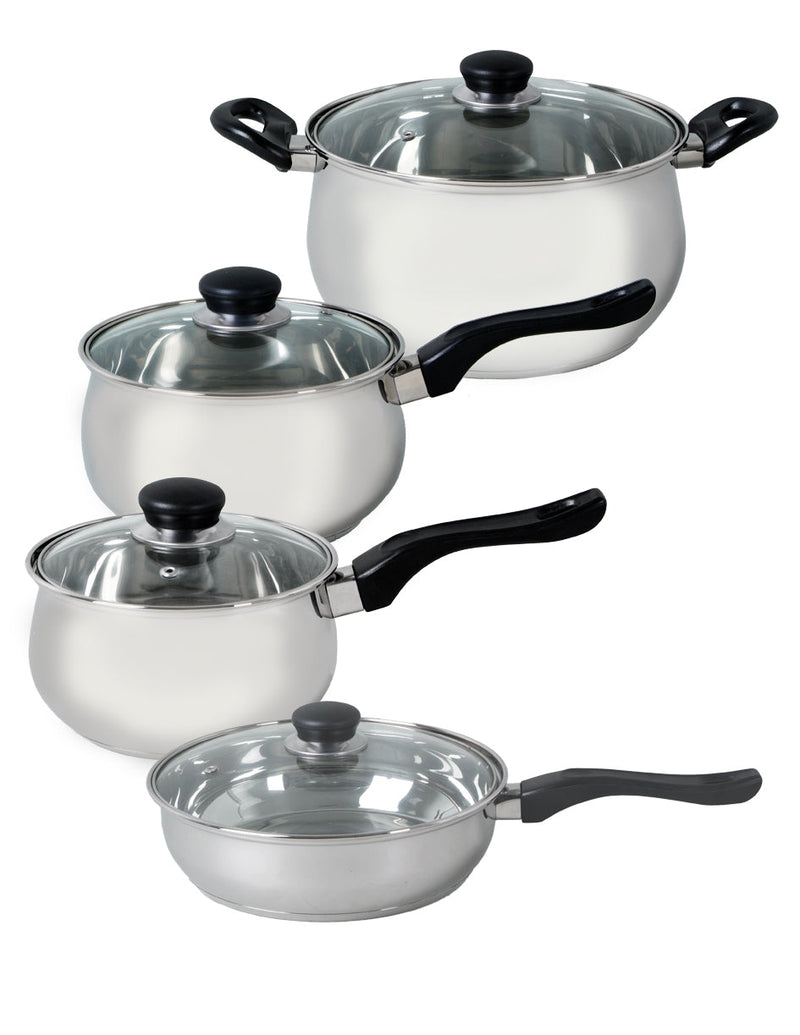 Oster Rametto 8pc Stainless Steel Cookware Set - Belly Shape - Mirror Polish - Semi Polish - Bakelite Handle - Gift Box
