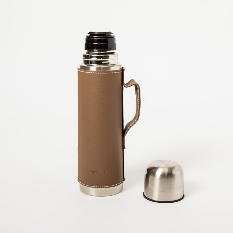 Mr. Coffee Leatherette 23oz Stainless Steel Double Wall Thermal Bottle w/ Lid & PU Handle - Black - Open Stock